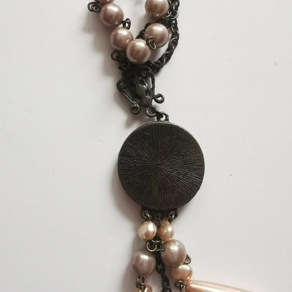 Coral Rose Faux Pink Pearl Danglers Pendant Necklace Beads Cottagecore Retro - Picture 6 of 8